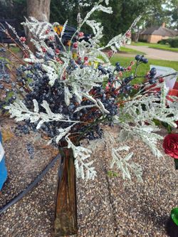 Artificial Berry and Frosted Branch Arrangement in Hi QUALITY GLASS TALL VAZ