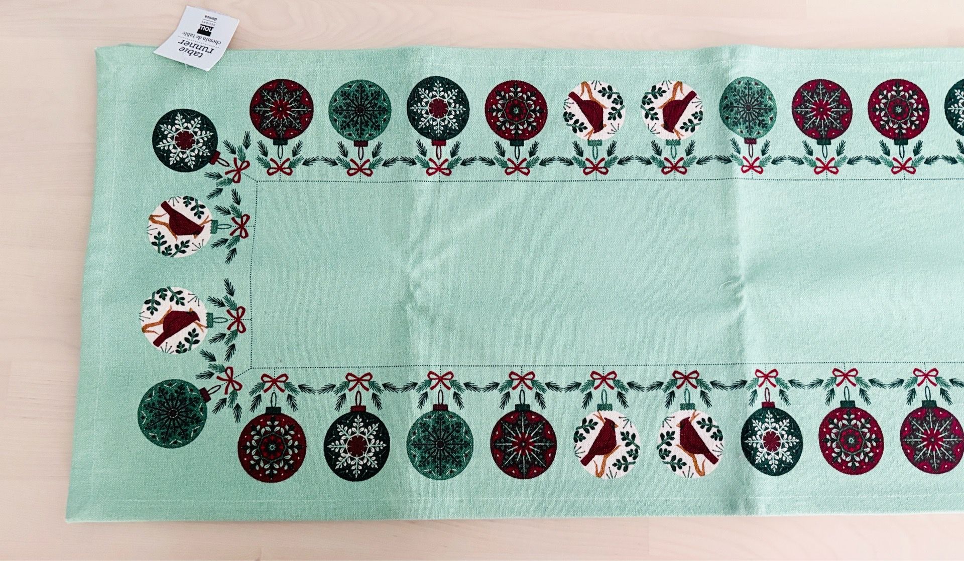 New Now Design Table Runner 100% Cotton Christmas Holiday 13 “X72” Green