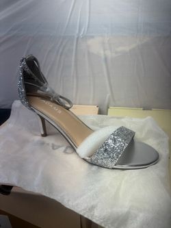 J. Adams Silver Glitter Ankle Strap Heels