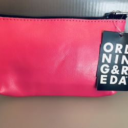 Zippered Pink Leather Pouch, Ordning & Reda 6 3/8” x 4 1/4” #5161