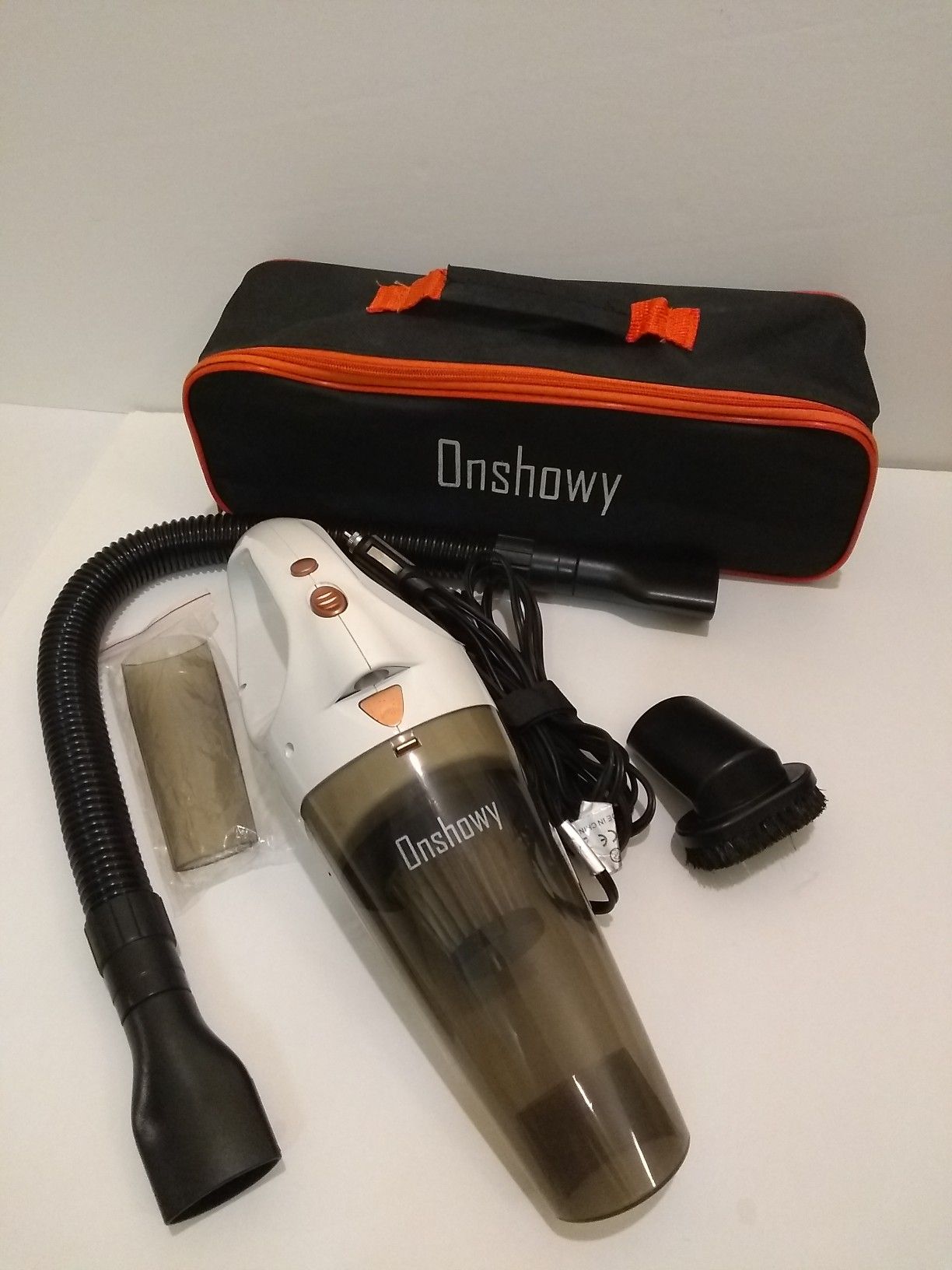 Onshowy Car Vacuum Cleaner 12V Stainless Steel Filter Wet&Dry 14.76 ft Power Cord