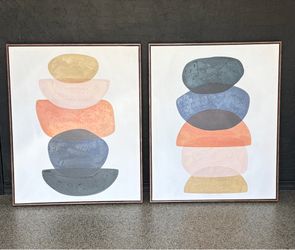 NEW! matching set of two abstract wood framed canvas wall art 27 x 33 inches