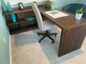 Reversible L-Shaped Wood Desk w/ built in power - model home furniture