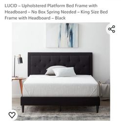 King Size Platform Bed Frame With Headboard, Black