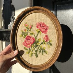 Vintage Wall Art Handcrafted Embroidered Floral 