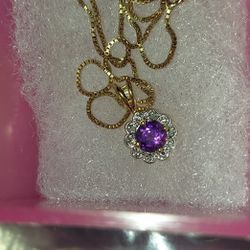 Stamped 925 Amethyst Chain And Charm
