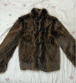 Brown Faux Fur Toggle Jacket, Size XL
