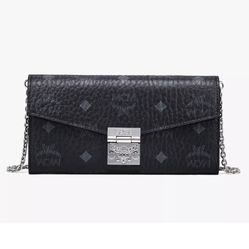 MCM Monogram Visetos Crossbody Bag - Wallet On Chain - Black & Gray 