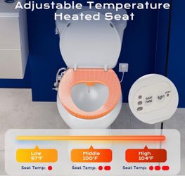 Brand New Clirass Elongated Heated Toilet Seat with Night Light, Three Temperature Settings Heated Seat, 70 in Power Cord, Fit Elongated Toilet, Cold