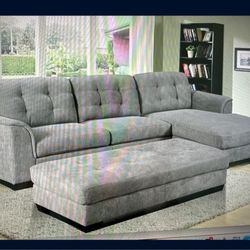 *Labor Day Now*---Biscayne Gray Fabric Sectional Sofa W/Ottoman---Delivery And Easy Financing Available 