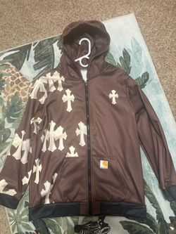 Brown Cross Print Zip-Up Hoodie