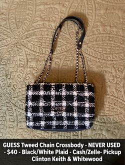 GUESS Black White Tweed Crossbody Chain Bag - NEW - $40