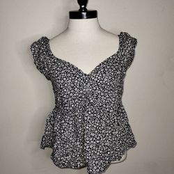 Japna Woman's Blouse Cropped Ruffle Babydoll Smocked Boho Cowgirls Size Medium