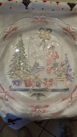 Christmas crystal serving platter with colors.