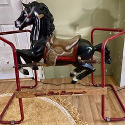 Vintage 1970s Black Beauty Kids Ride On Spring Rocking Horse