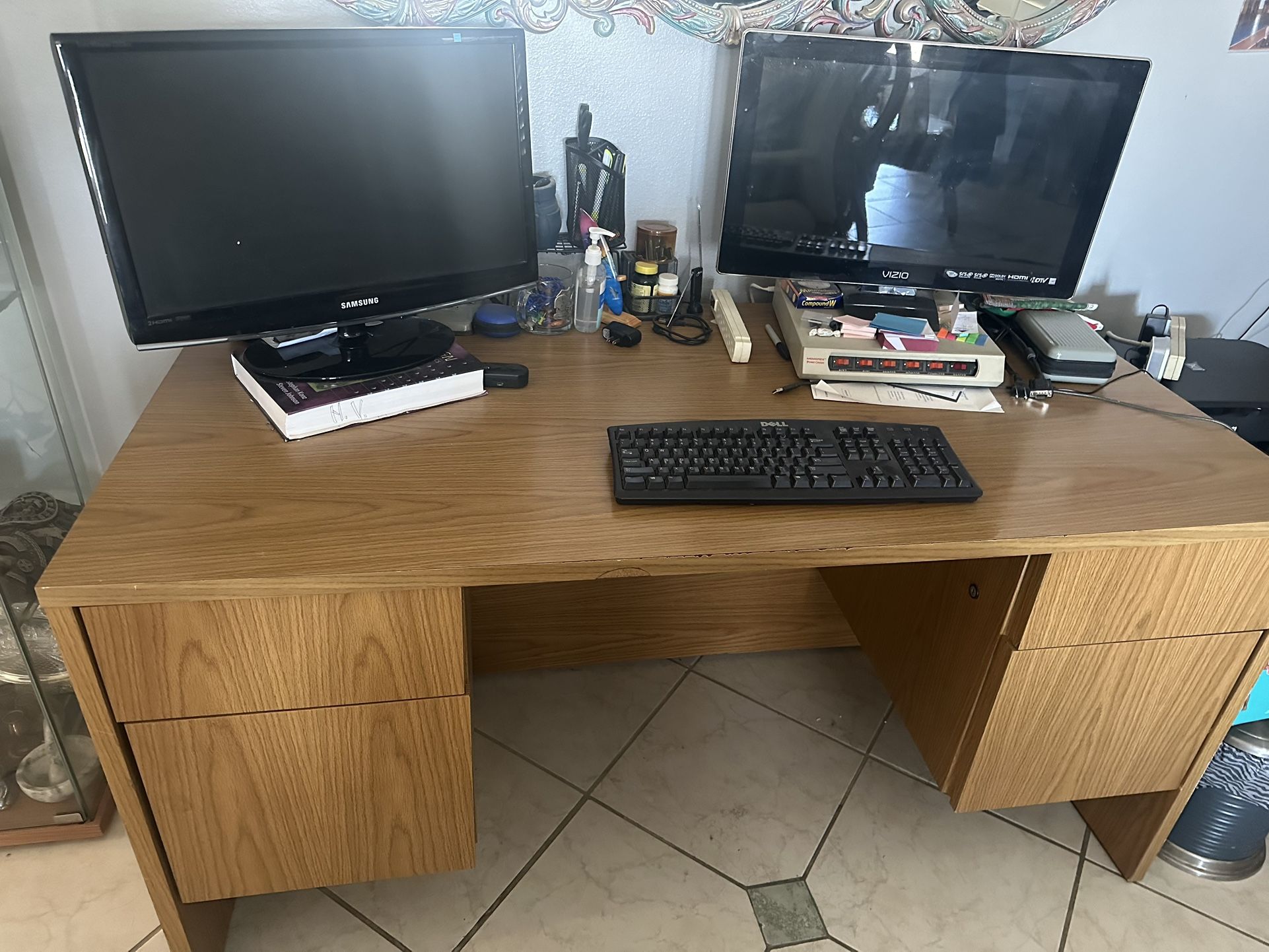 Desk And Long Cabinet For Sale