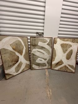 White Abstract Canvas Wall Art Set of 3