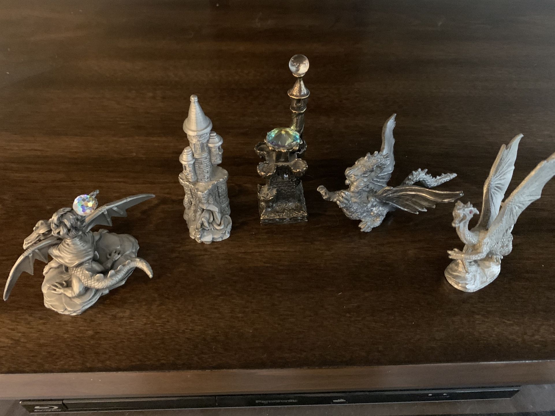 5 Pewter Figurines castles and dragons for 10.00
