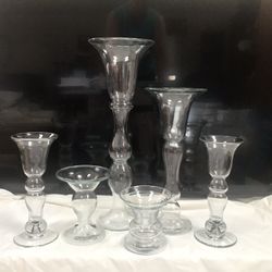 Six Piece Clear Glass Vase Collection Home Decor