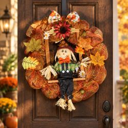 Fall Harvest Boy Scarecrow Deco Mesh Wreath
