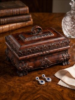 Vintage Ornate Resin Footed Trinket Box USA Carved Detail Jewelry Keepsake Chest 7.5"