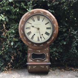 Antique Dropdial Wall Clock - Rosewood w/ Mother of Pearl Inlay - Will M. Harrison Clockmaker ~ England Hexham New Castle ~ Time Piece