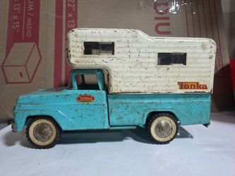 Vintage 1960’s Tonka Fleetside Turquoise Pickup Truck with Camper Topper