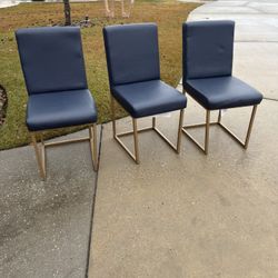 Set of 3 Navy & Gold Chairs