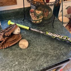 Teeball equipment like new glove and bat, glove is Addidas 10.5”,  bat is tball Rawlings Raptor 25” and 13 ounces -12 2 balls And batting glove All on