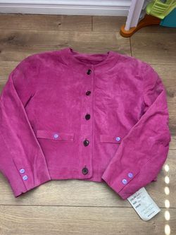 Vtg Pink 100% suede leather  jacket with button-up front and pockets, size L #suede #outerwear