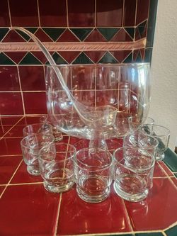 Glass Punch Bowl Set with Ladle and 12 Cups