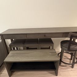 Grey Table Set with 4 Bar Stools and Matching Entryway Bench