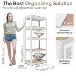 HOMEDANT House 5 Tier 24.4" W Laminated Metal Shelving Unit Adjustable Storage Utility Rack Heavy Duty Shelves Organization Multipurpose Shelf Kitchen