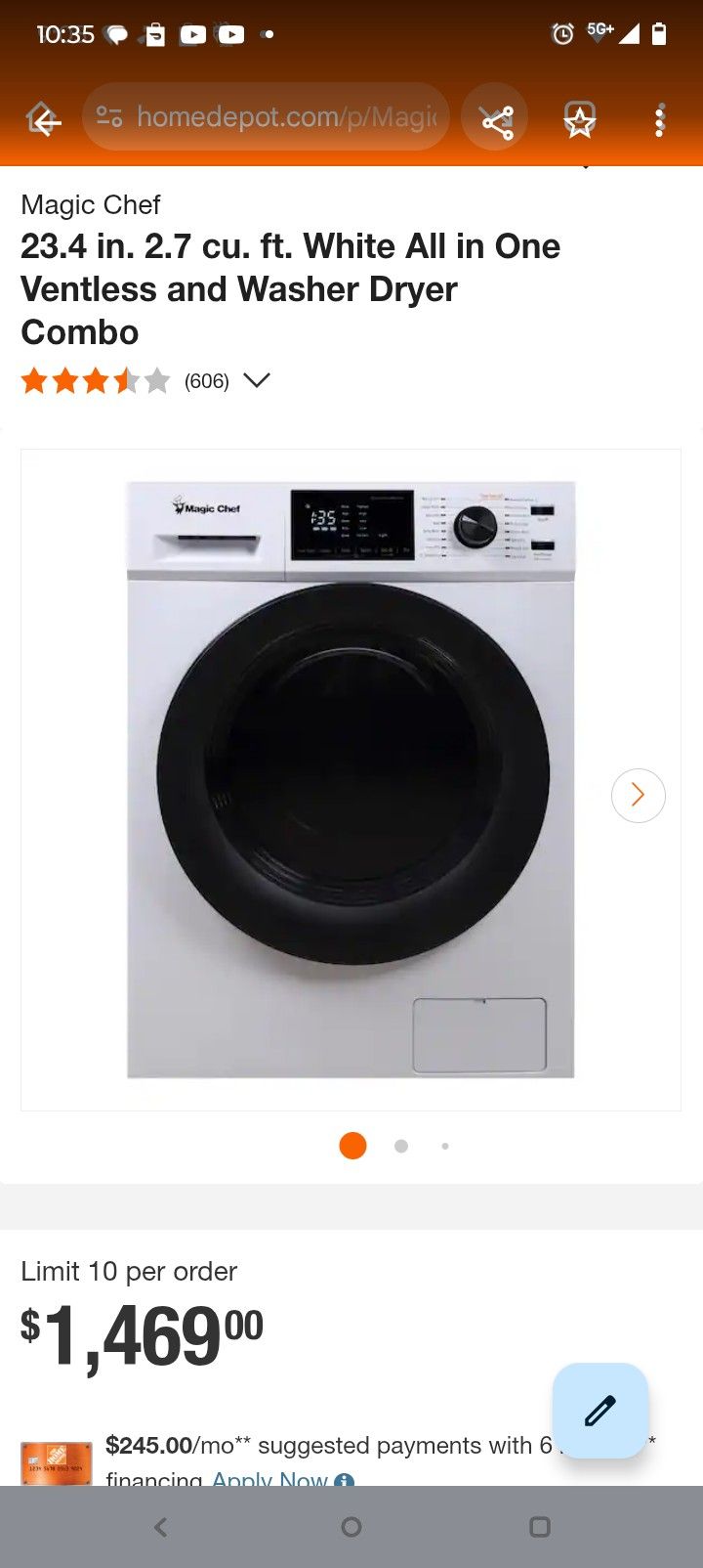 Magic Chef 211 Ventless Electric Washer Dryer Combo