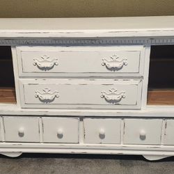 Long Four-Drawer Dresser, Painted White 