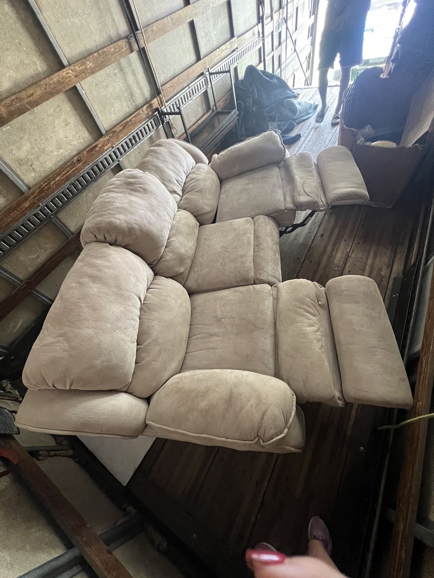 Beige 3 Seat Double Recliner Couch