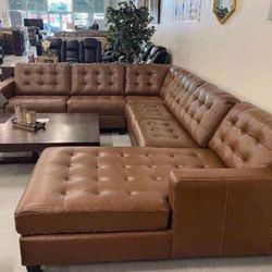 Real Leather Oversized Sectional Couch 