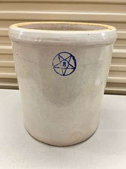 Vintage Antique 8 Gallon Blue Star Stoneware Crock