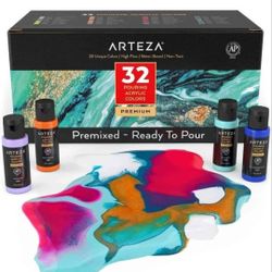 arteza 32 color pouring acrylic paint set unopened