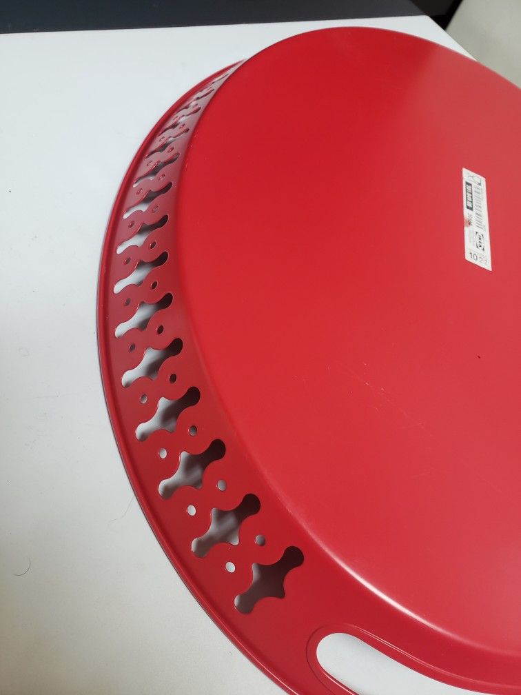 Red Ikea Oval Handled Metal Tray