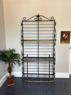 Antique Brass & Iron Bakers Plant Rack Storage Sideboard