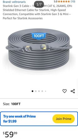 Starlink Gen 3 Cable- 100- 1/73s 30M CAT 6, 26AWG, EMI
Shielded Ethernet Cable for Starlink, High-Speed
Connection, Compatible with Starlink Gen 3 & M