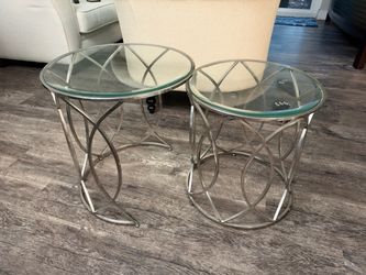 Set of 2 Round Glass Top Side Tables