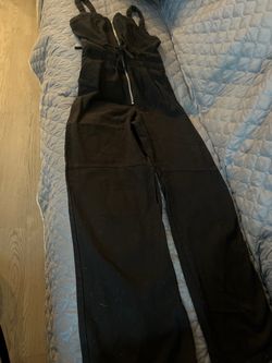 Black Wide-Leg Overalls with Zip Front