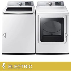 Samsung 5.0CuFt Top Load Washer 7.4CuFt ELECTRIC Dryer with Multi-Steam Technology