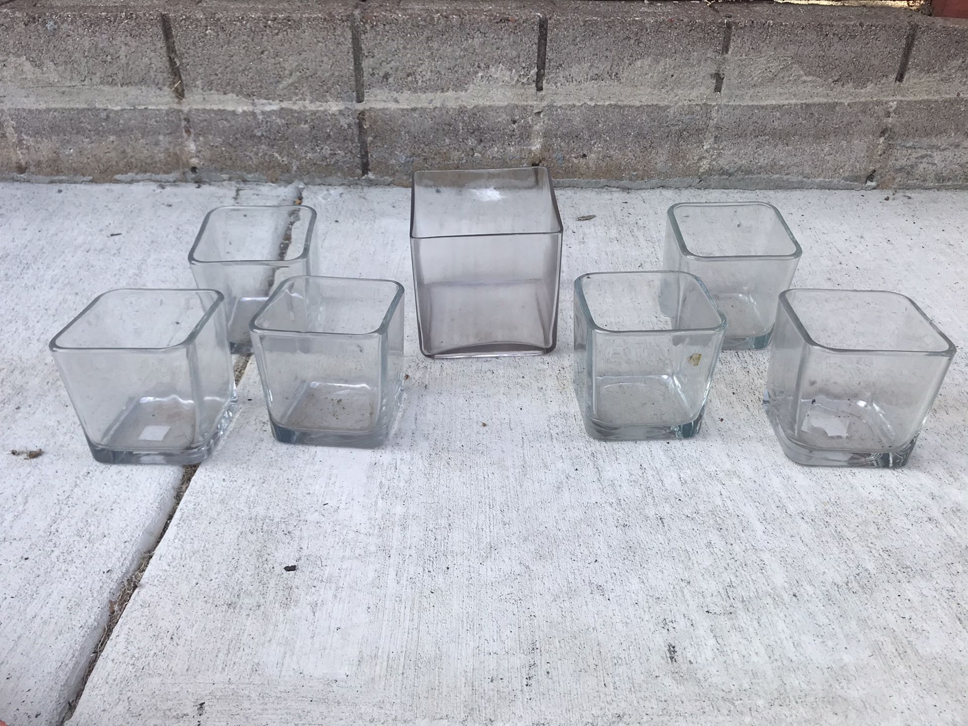 Assorted square glass vases