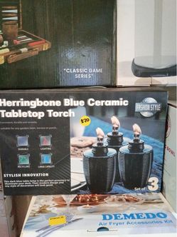 Herringbone Blue Ceramic Tabletop Torch Set of 3