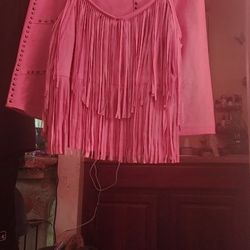 Pink Leather Fringe Dress