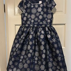 Navy Silver Snowflake Girls Dress Size 8