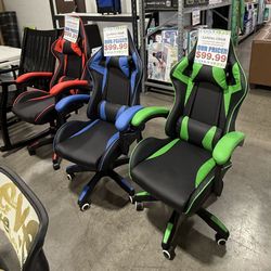 Racing Style Gaming Chair with Adjustable Pillows and Reclining Backrest for Unisex Gamers(Blue,Red,Green) $79.99